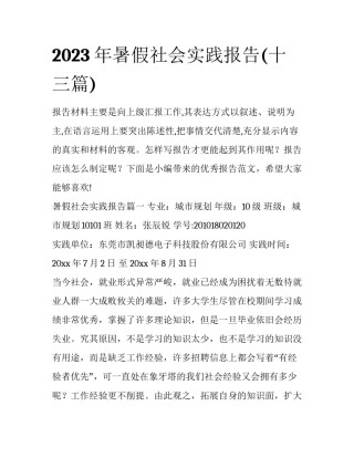 2023年暑假社会实践报告(十三篇)