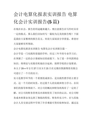 会计电算化报表实训报告 电算化会计实训报告(5篇)
