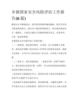 乡镇国家安全风险评估工作报告(6篇)
