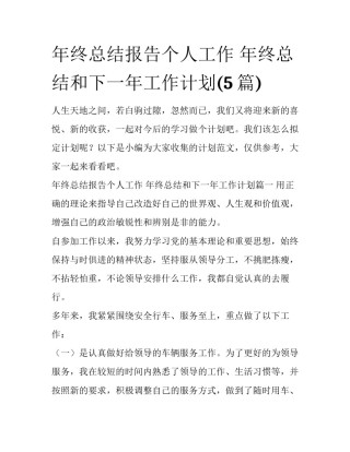 年终总结报告个人工作 年终总结和下一年工作计划(5篇)