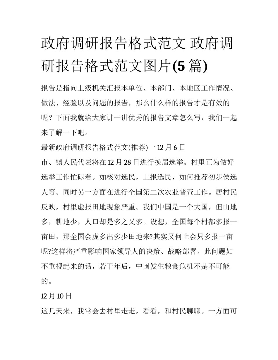 政府调研报告格式范文 政府调研报告格式范文图片(5篇)_第1页