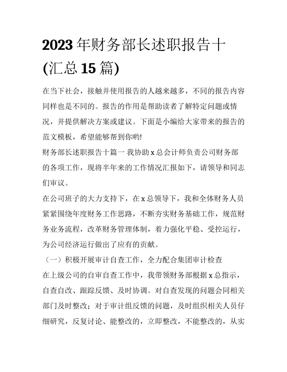 2023年财务部长述职报告十(汇总15篇)_第1页