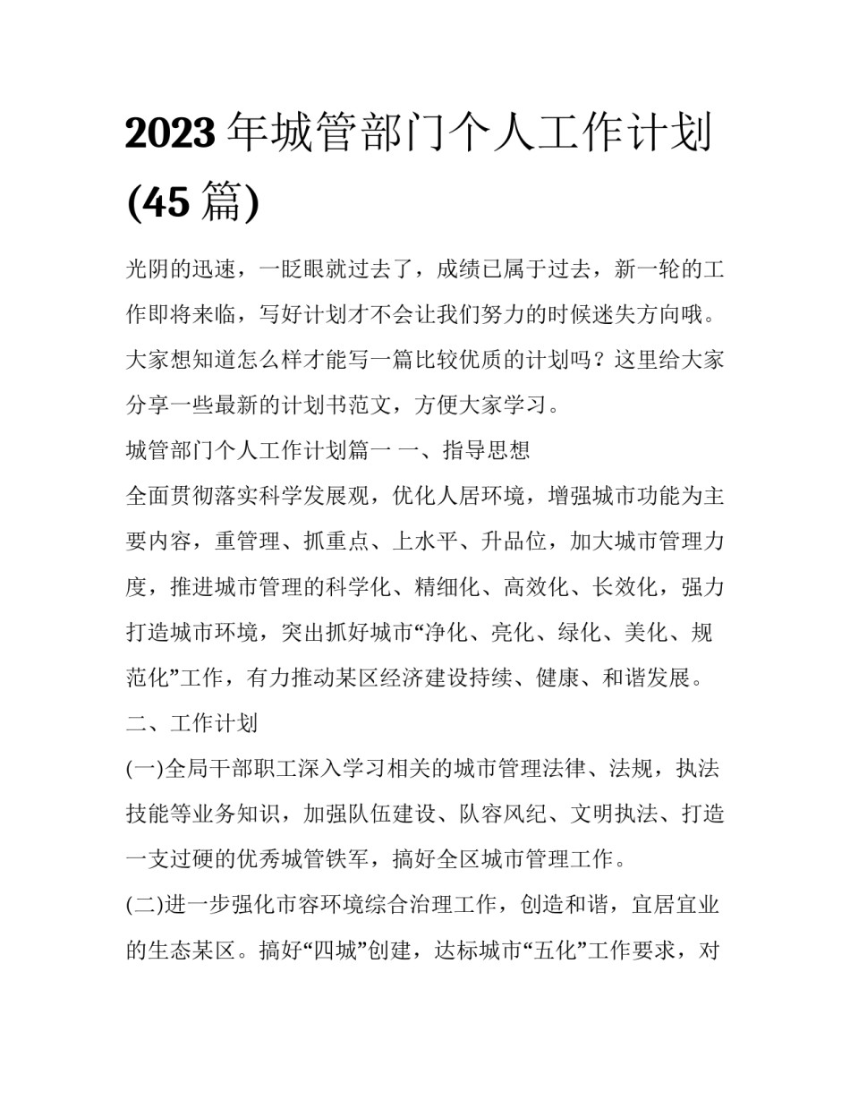 2023年城管部门个人工作计划(45篇)_第1页