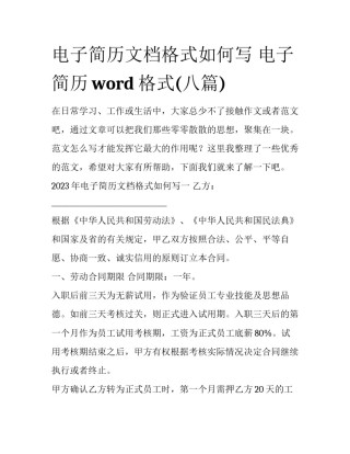 电子简历文档格式如何写 电子简历word格式(八篇)
