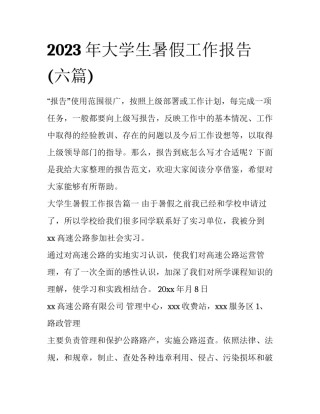 2023年大学生暑假工作报告(六篇)