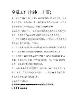 金融工作计划(二十篇)
