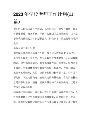 2023年学校老师工作计划(11篇)
