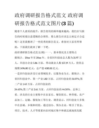 政府调研报告格式范文 政府调研报告格式范文图片(3篇)