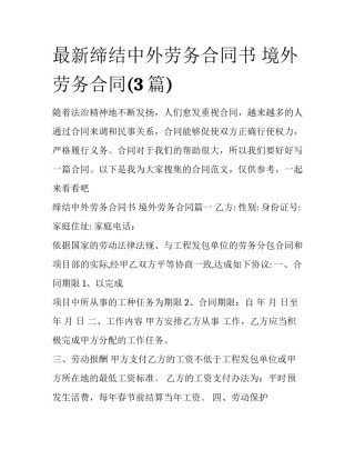 最新缔结中外劳务合同书 境外劳务合同(3篇)