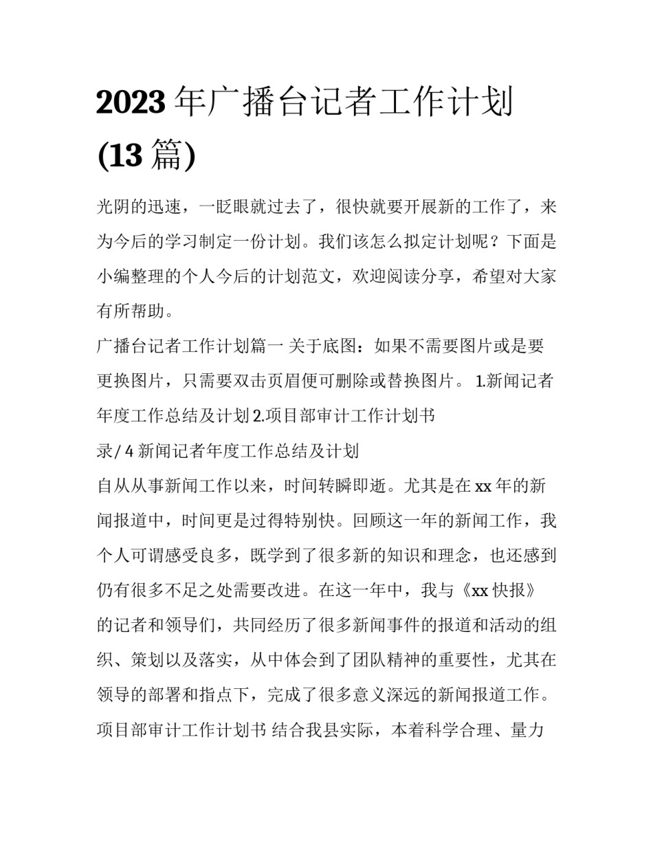 2023年广播台记者工作计划(13篇)_第1页