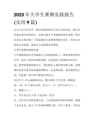 2023年大学生暑期实践报告(实用9篇)