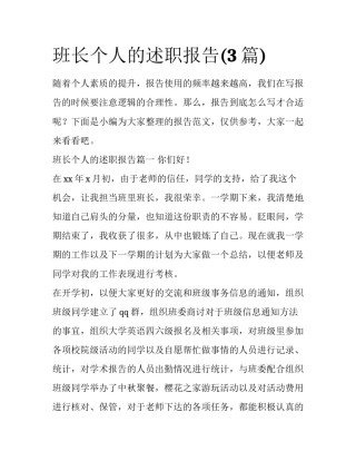 班长个人的述职报告(3篇)