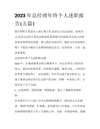 2023年总经理年终个人述职报告(五篇)