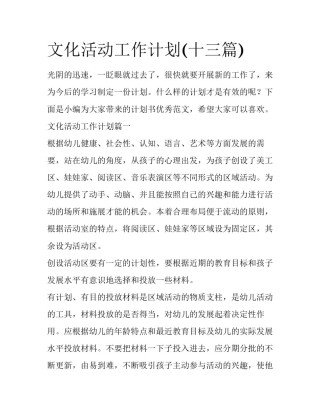 文化活动工作计划(十三篇)