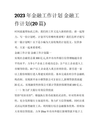 2023年金融工作计划 金融工作计划(20篇)