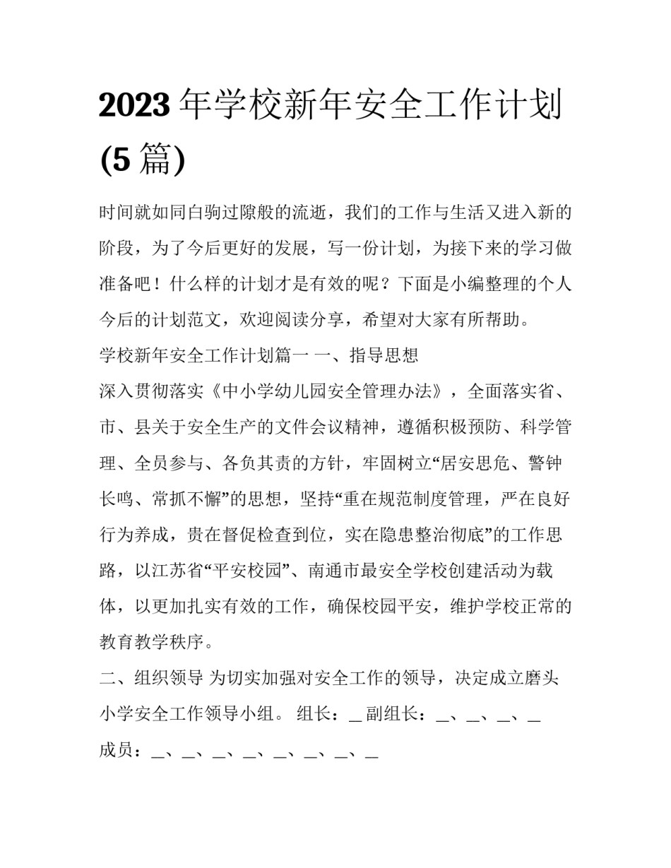 2023年学校新年安全工作计划(5篇)_第1页