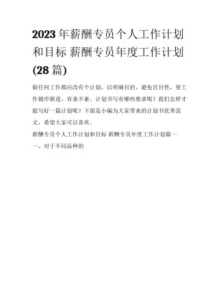 2023年薪酬专员个人工作计划和目标 薪酬专员年度工作计划(28篇)