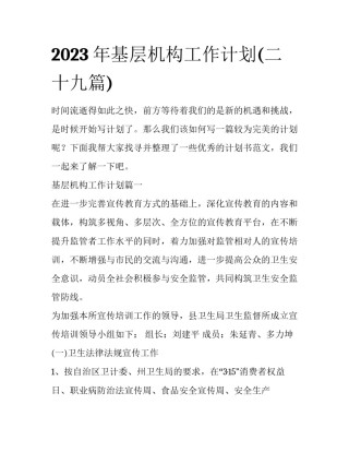 2023年基层机构工作计划(二十九篇)