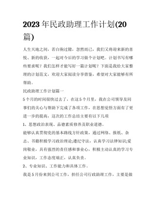 2023年民政助理工作计划(20篇)
