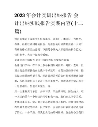 2023年会计实训出纳报告 会计出纳实践报告实践内容(十二篇)