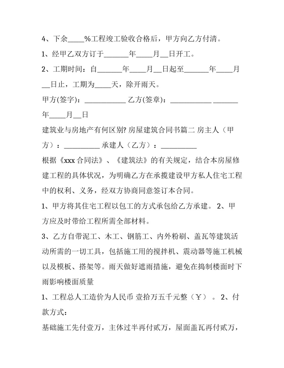 2023年建筑业与房地产有何区别? 房屋建筑合同书(86篇)_第3页