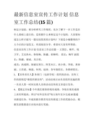 最新信息室宣传工作计划 信息室工作总结(15篇)