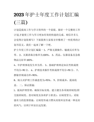 2023年护士年度工作计划汇编(三篇)