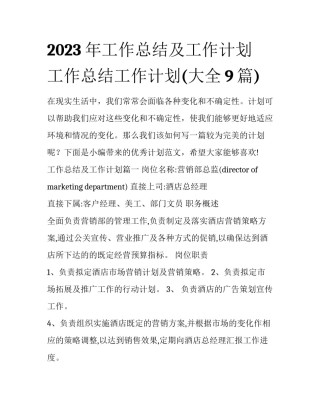 2023年工作总结及工作计划 工作总结工作计划(大全9篇)