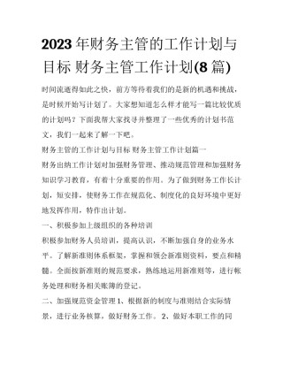 2023年财务主管的工作计划与目标 财务主管工作计划(8篇)