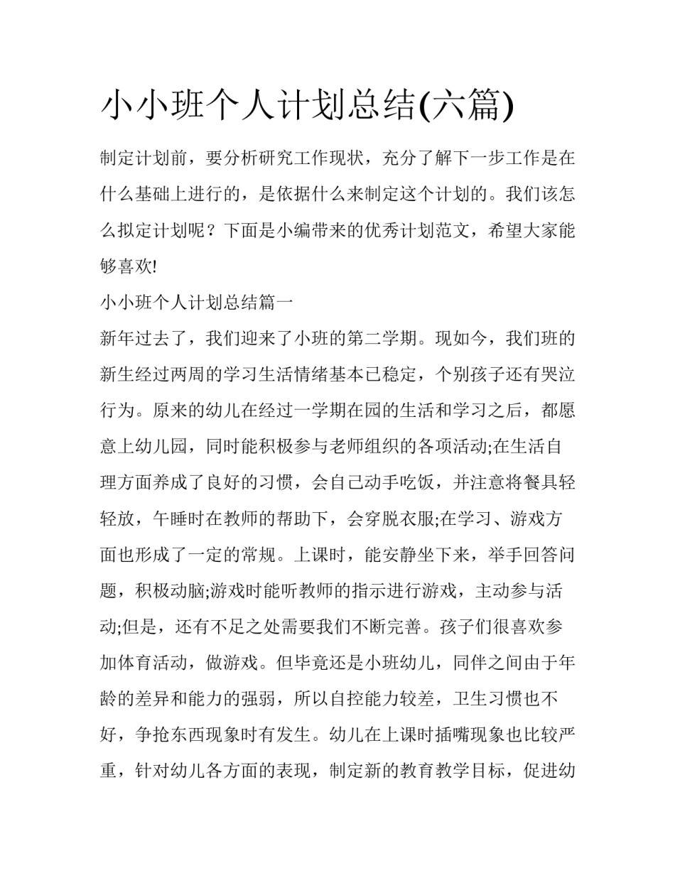 小小班个人计划总结(六篇)_第1页