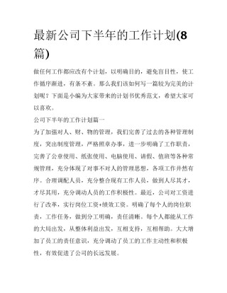 最新公司下半年的工作计划(8篇)