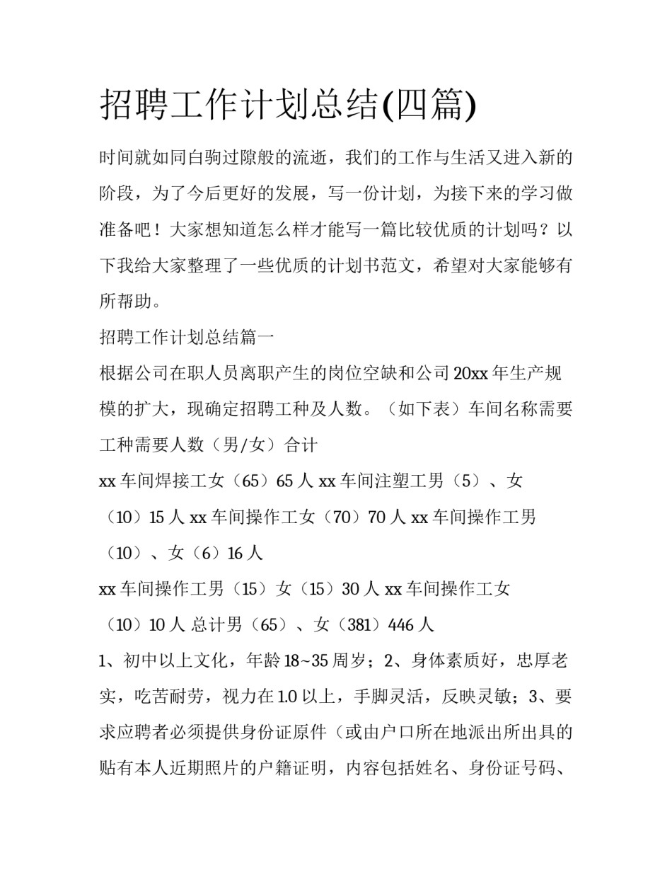 招聘工作计划总结(四篇)_第1页
