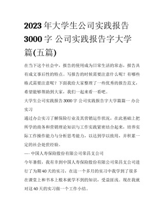 2023年大学生公司实践报告3000字 公司实践报告字大学篇(五篇)