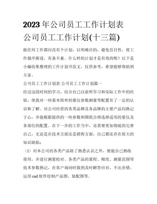 2023年公司员工工作计划表 公司员工工作计划(十三篇)