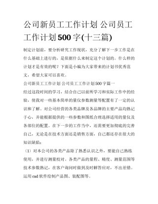 公司新员工工作计划 公司员工工作计划500字(十三篇)
