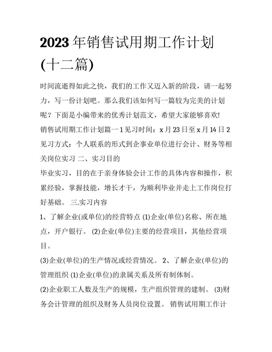 2023年销售试用期工作计划(十二篇)_第1页