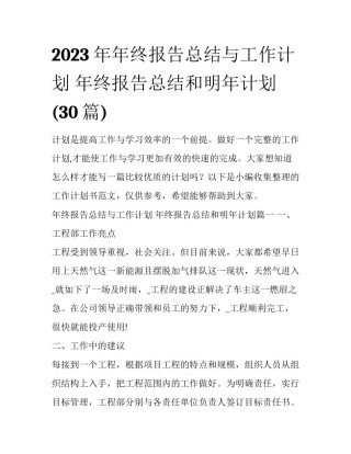 2023年年终报告总结与工作计划 年终报告总结和明年计划(30篇)