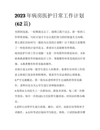 2023年病房医护日常工作计划(62篇)