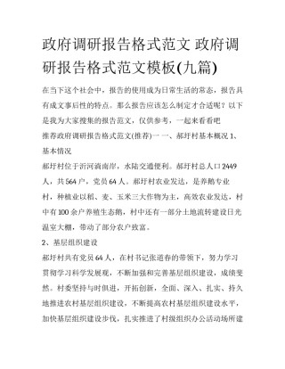 政府调研报告格式范文 政府调研报告格式范文模板(九篇)