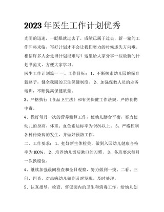 2023年医生工作计划优秀