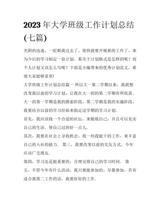 2023年大学班级工作计划总结(七篇)