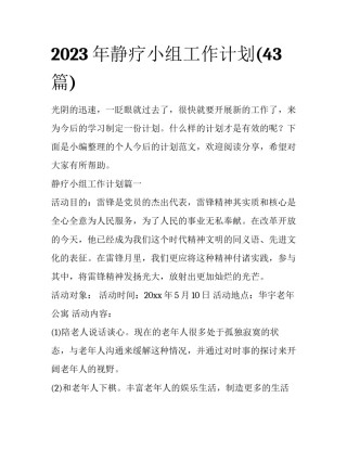2023年静疗小组工作计划(43篇)