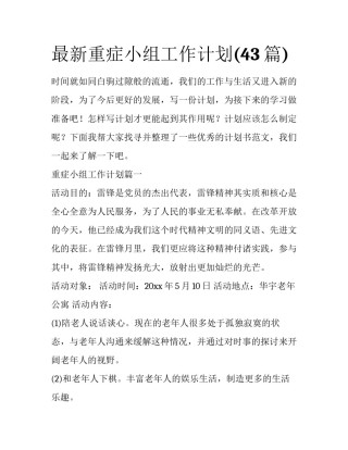 最新重症小组工作计划(43篇)