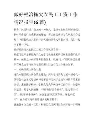 做好根治拖欠农民工工资工作情况报告(6篇)