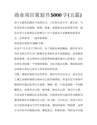 商业项目策划书5000字(五篇)