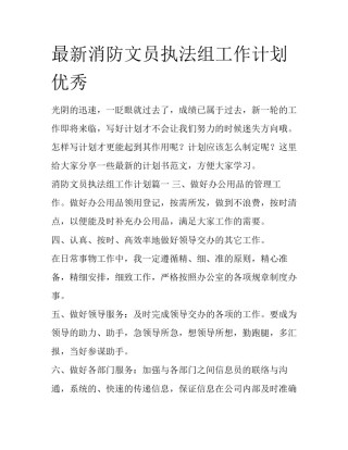 最新消防文员执法组工作计划优秀