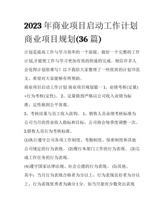2023年商业项目启动工作计划 商业项目规划(36篇)
