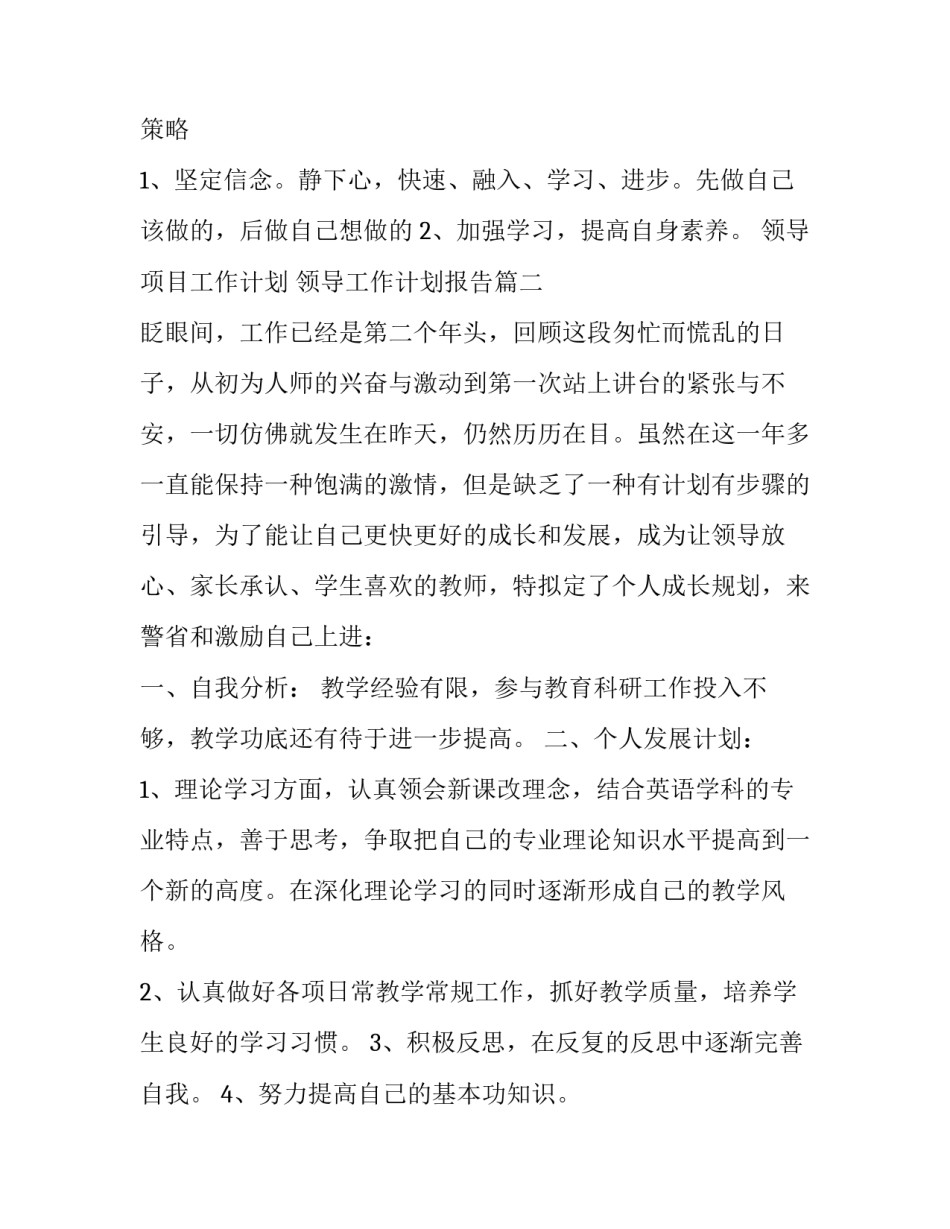 最新领导项目工作计划 领导工作计划报告(60篇)_第2页