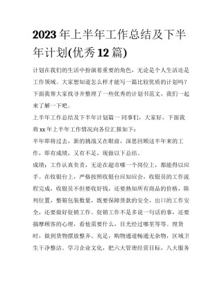 2023年上半年工作总结及下半年计划(优秀12篇)