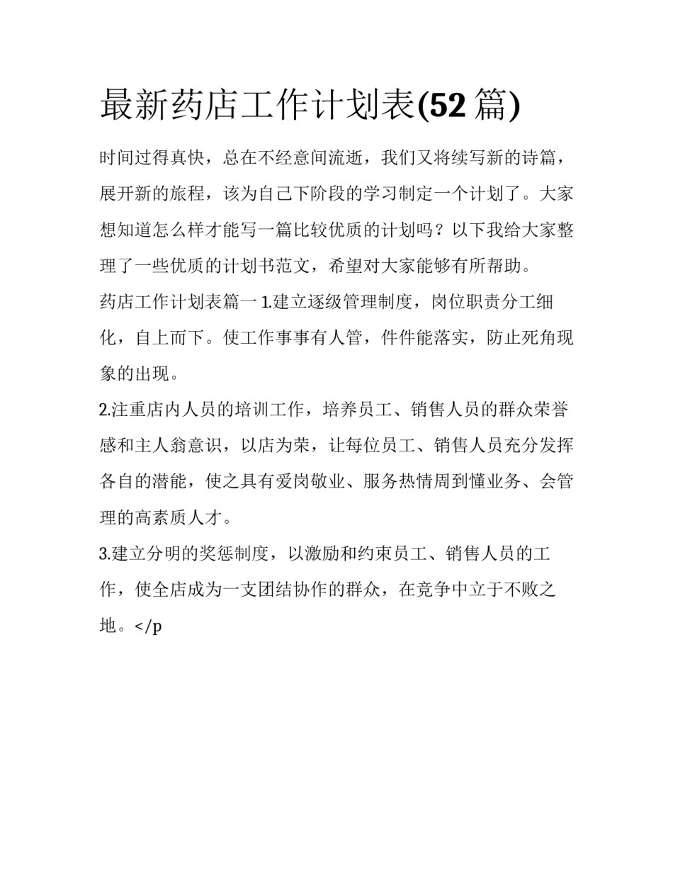 最新药店工作计划表(52篇)_第1页